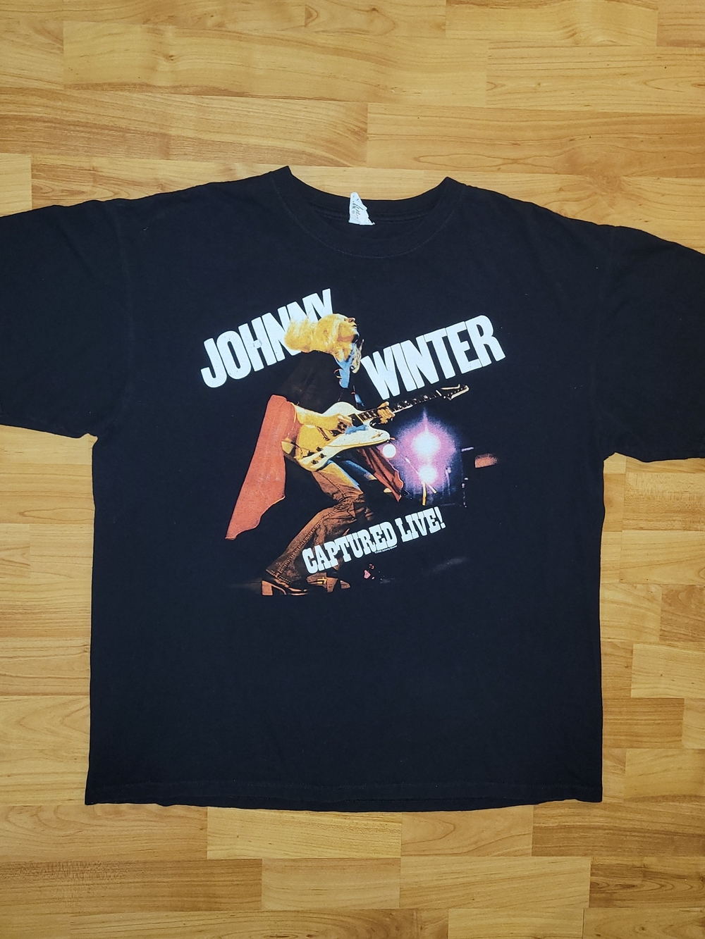Johnny Winter Captured Live! 2007 Black Graphic Band Concert Merch Tee - XL